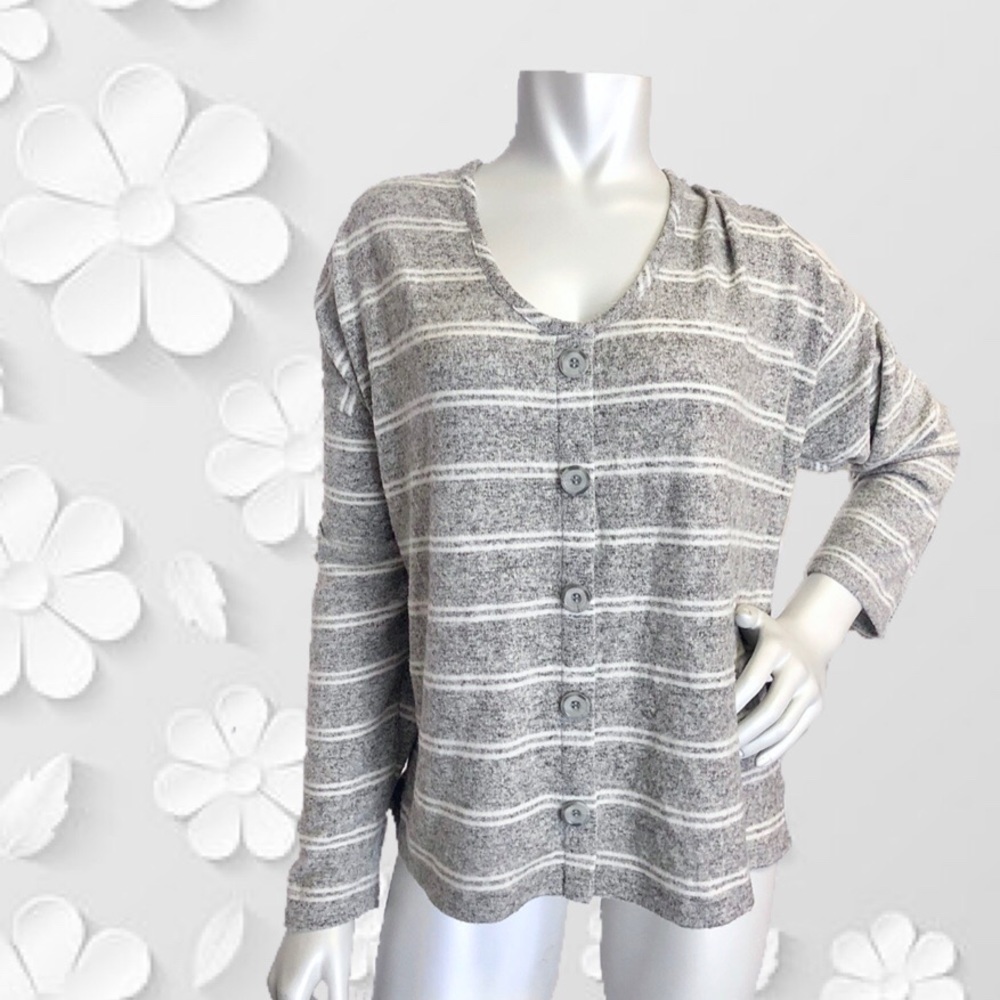 Grey & White Stripe Boyfriend Top